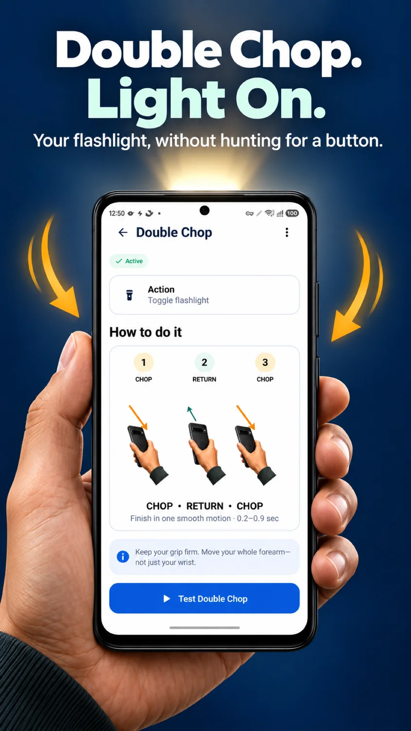 Chop Flashlight: Gesture Torch app screenshot 1
