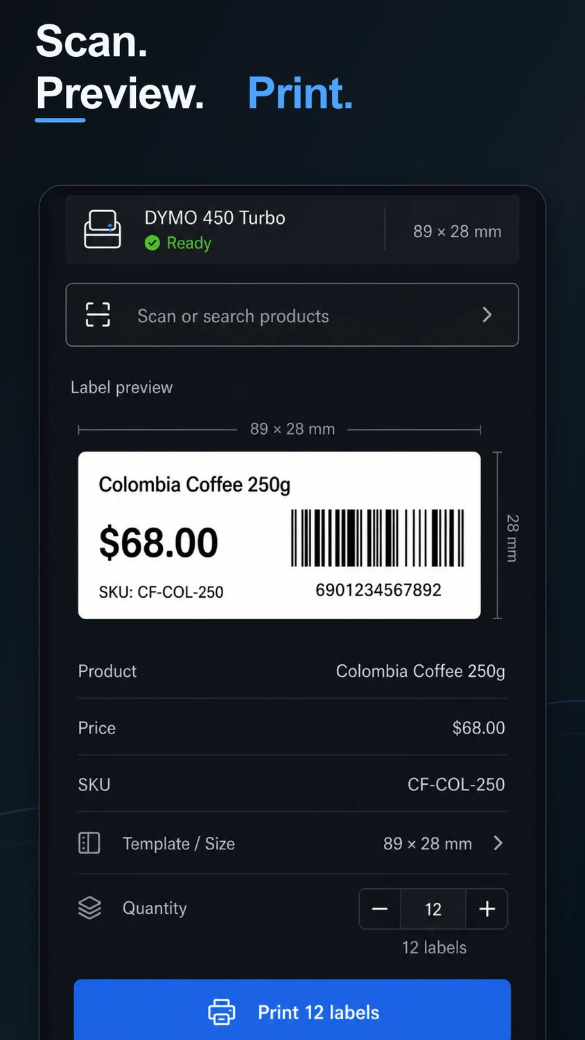 Scan Print Labels for DYMO 450 app screenshot 2
